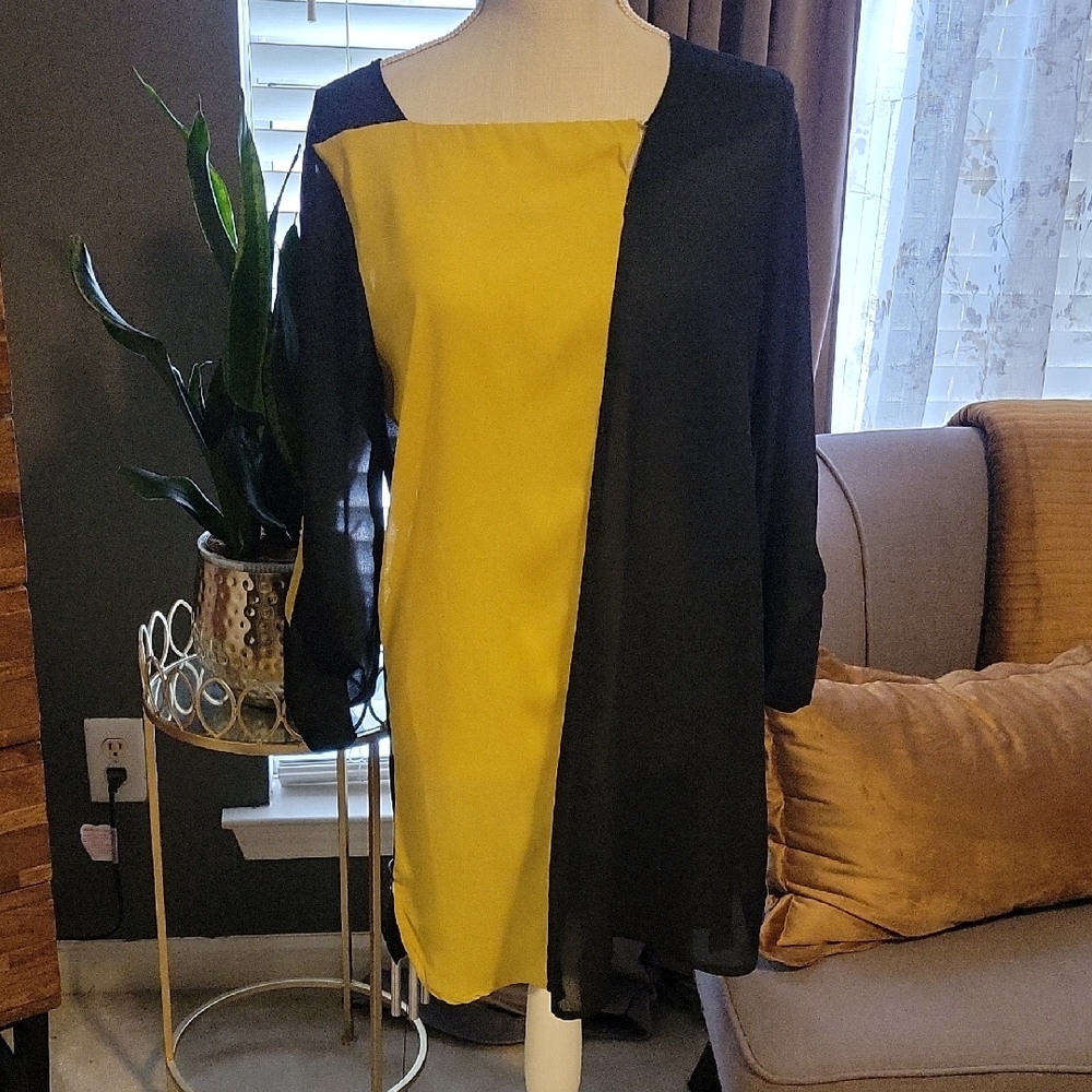 Chic Colorblock Long Sleeve Dress